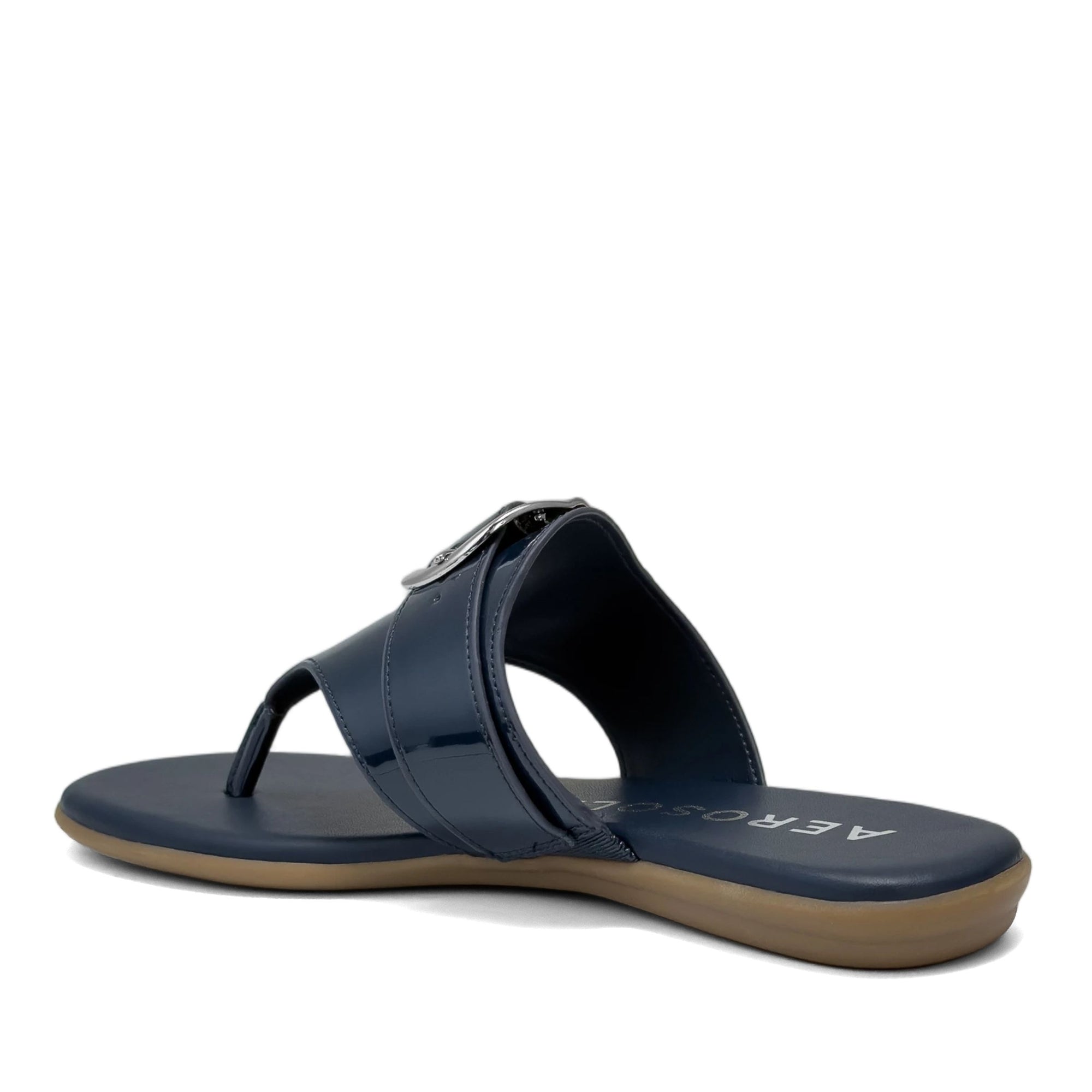 Glitz Sandal Flat | Navy Faux Patent