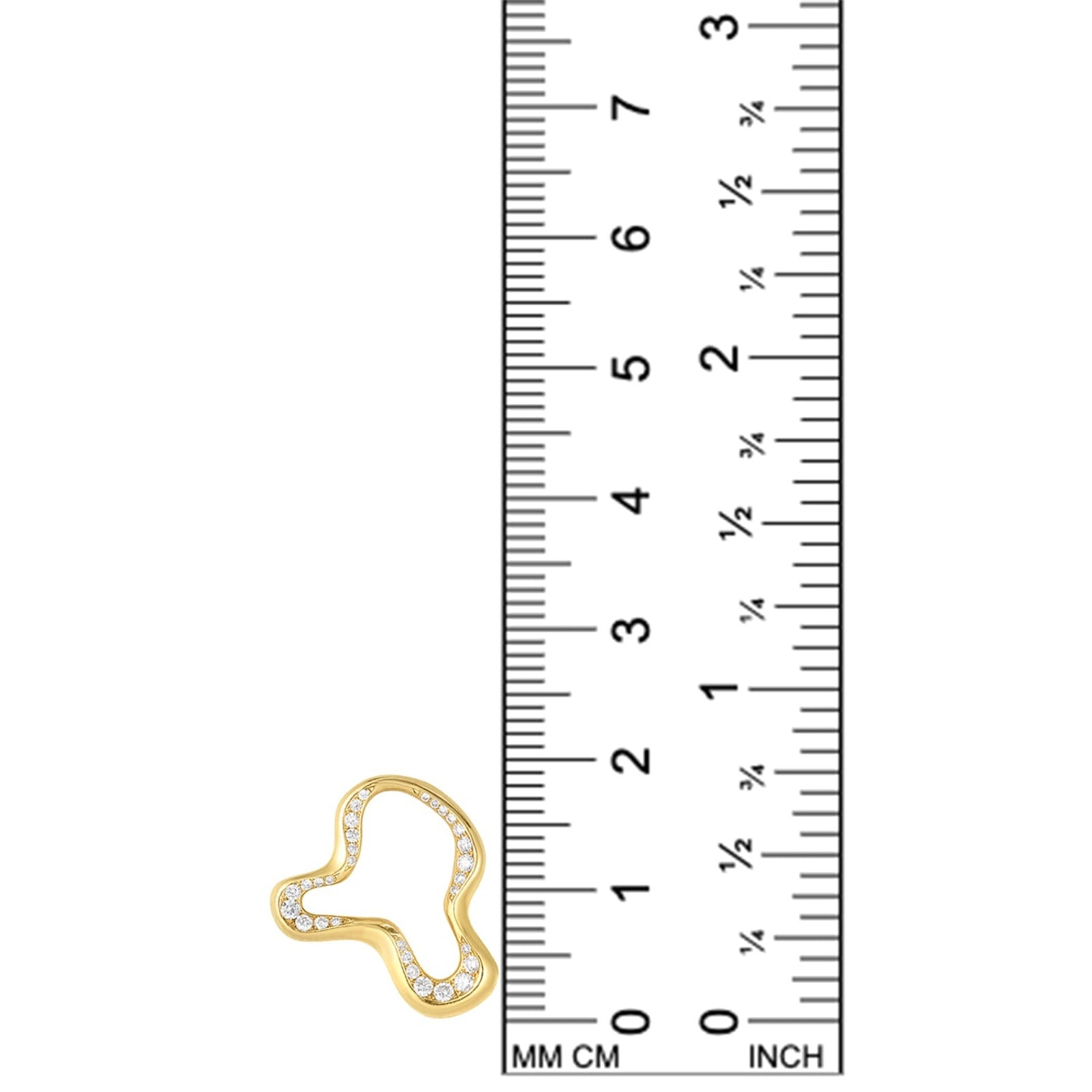 14k recycled gold Demi Pavé Ripple Charm on a white background with ruler measuring, 19mm long