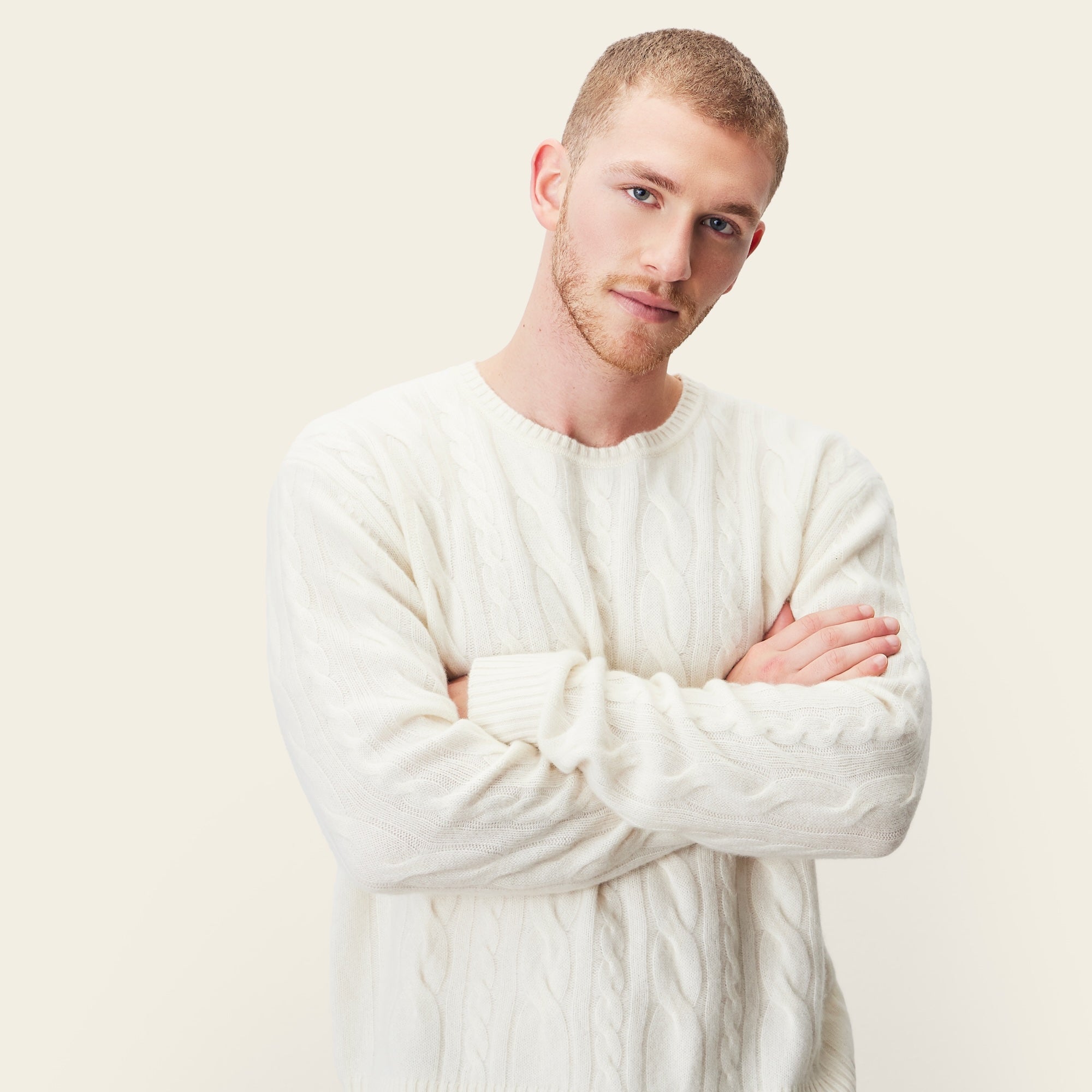 Mens | Luke Cashmere Cable Knit Sweater | Cream