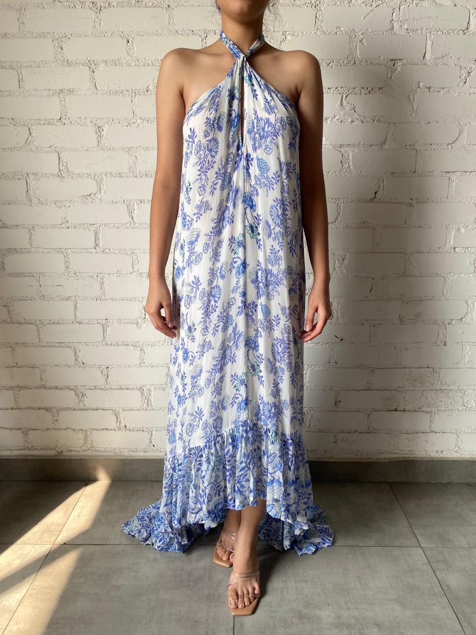 Hemant & Nandita | Long Dress | Blue/White