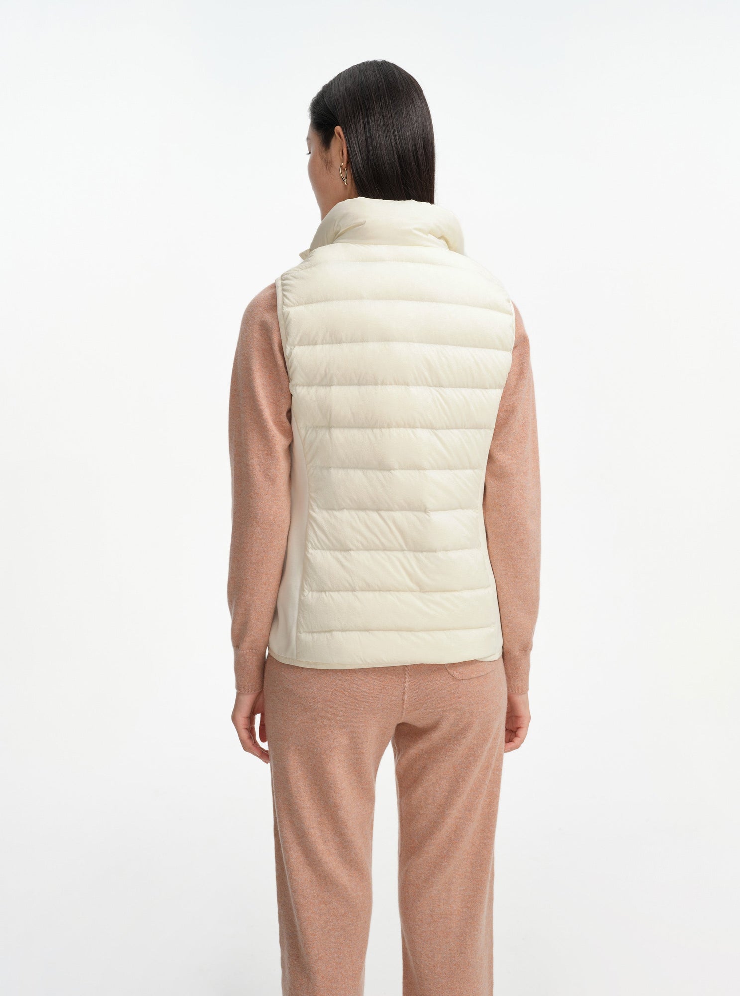 Knitted Panel Down-Padded Gilet | Beige
