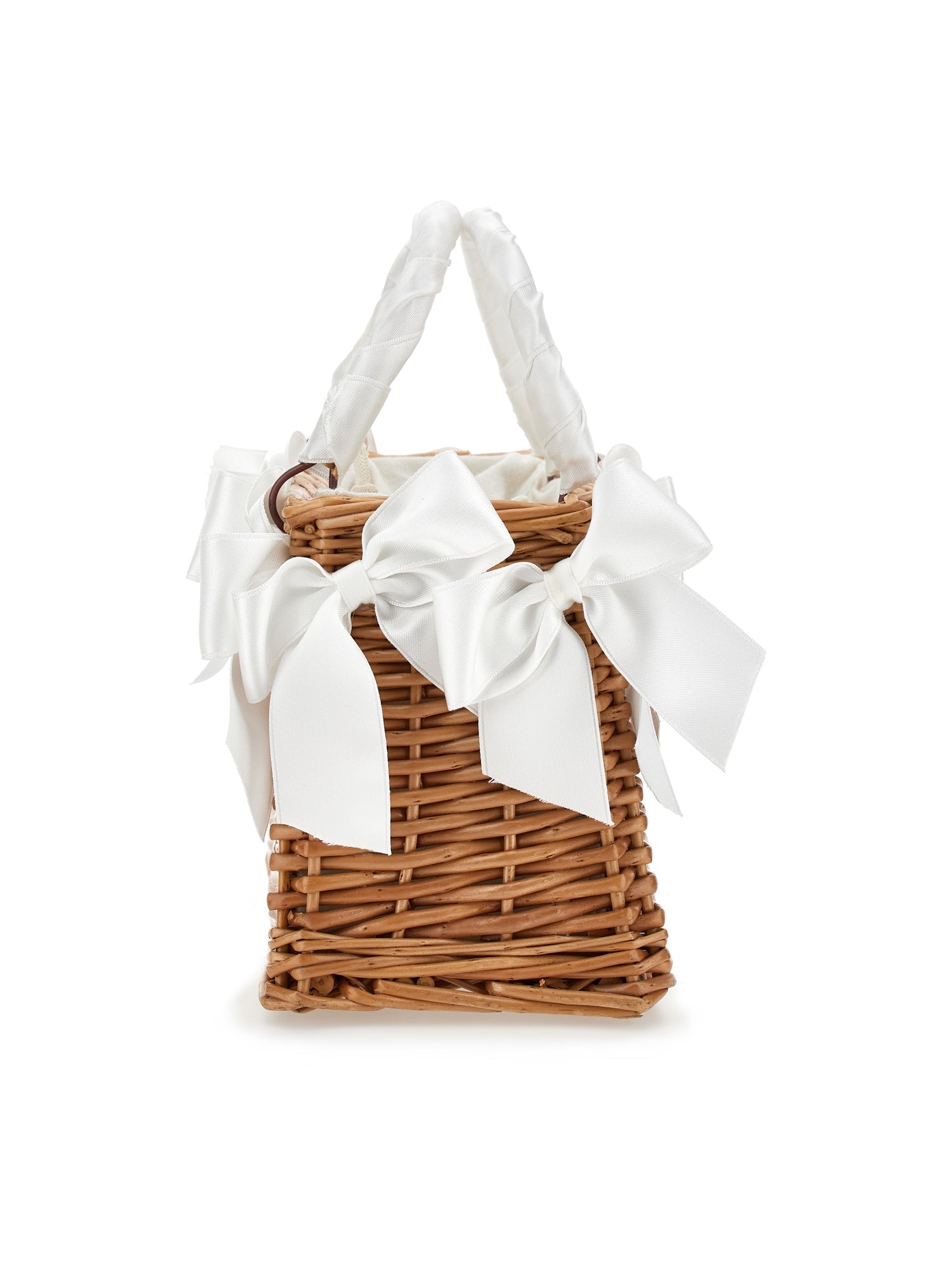 Girls | Wicker Bag With Satin Bows | Cream