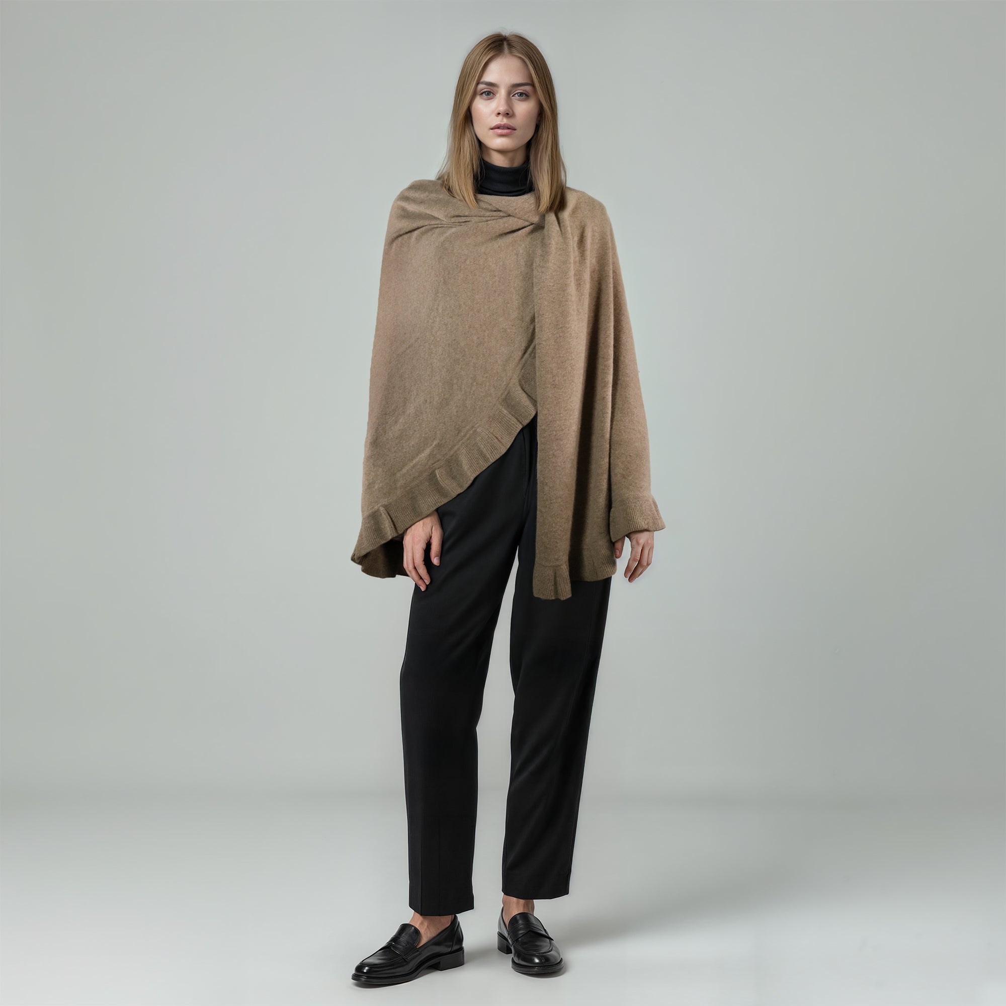Womens | Cashmere Ruffled Shawl | Nile Brown