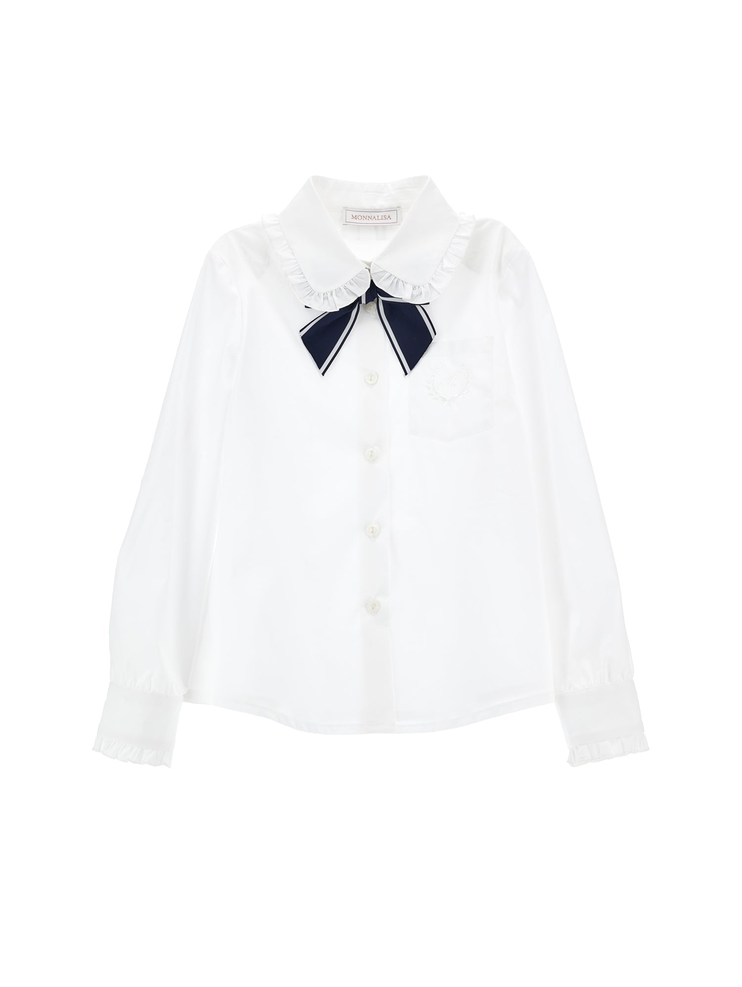 Girls | Stretch Shirt With Bow | White/Blue