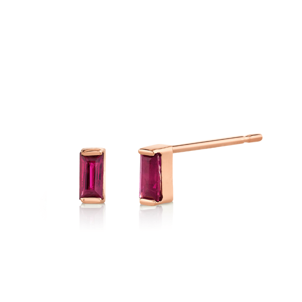 Women | Ruby Baguette Stud Earrings – July | 14k Rose Gold