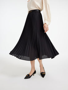 A-Line Shape Draped & Pressed Pleats High-Waisted Skirt | Black