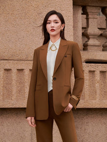 Hip Length Wool Blazer | Brown