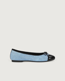 Enfiis Light Blue Washed Denim Cross-head Ballet Flats. | Light Blue