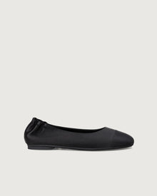 Enfiis Black Satin Square Toe Ballet Flats | Black