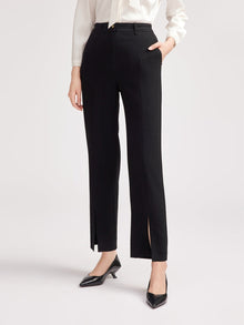 Mid-Rise Waisted Straight Leg Pants | Black