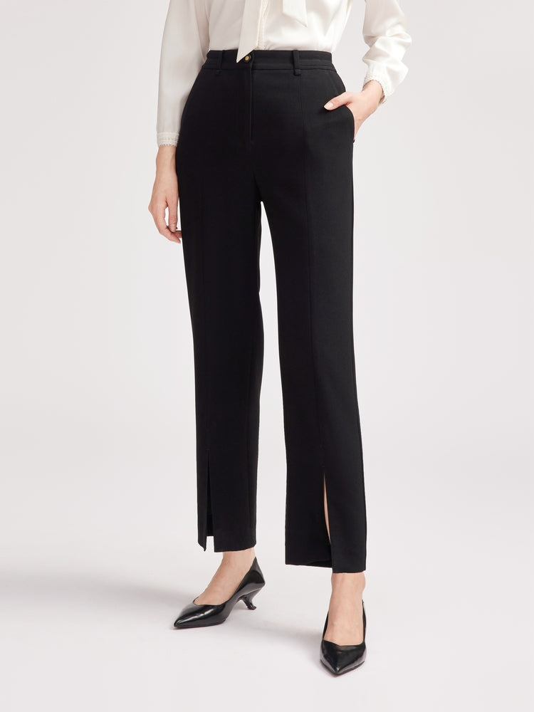 Mid-Rise Waisted Straight Leg Pants | Black