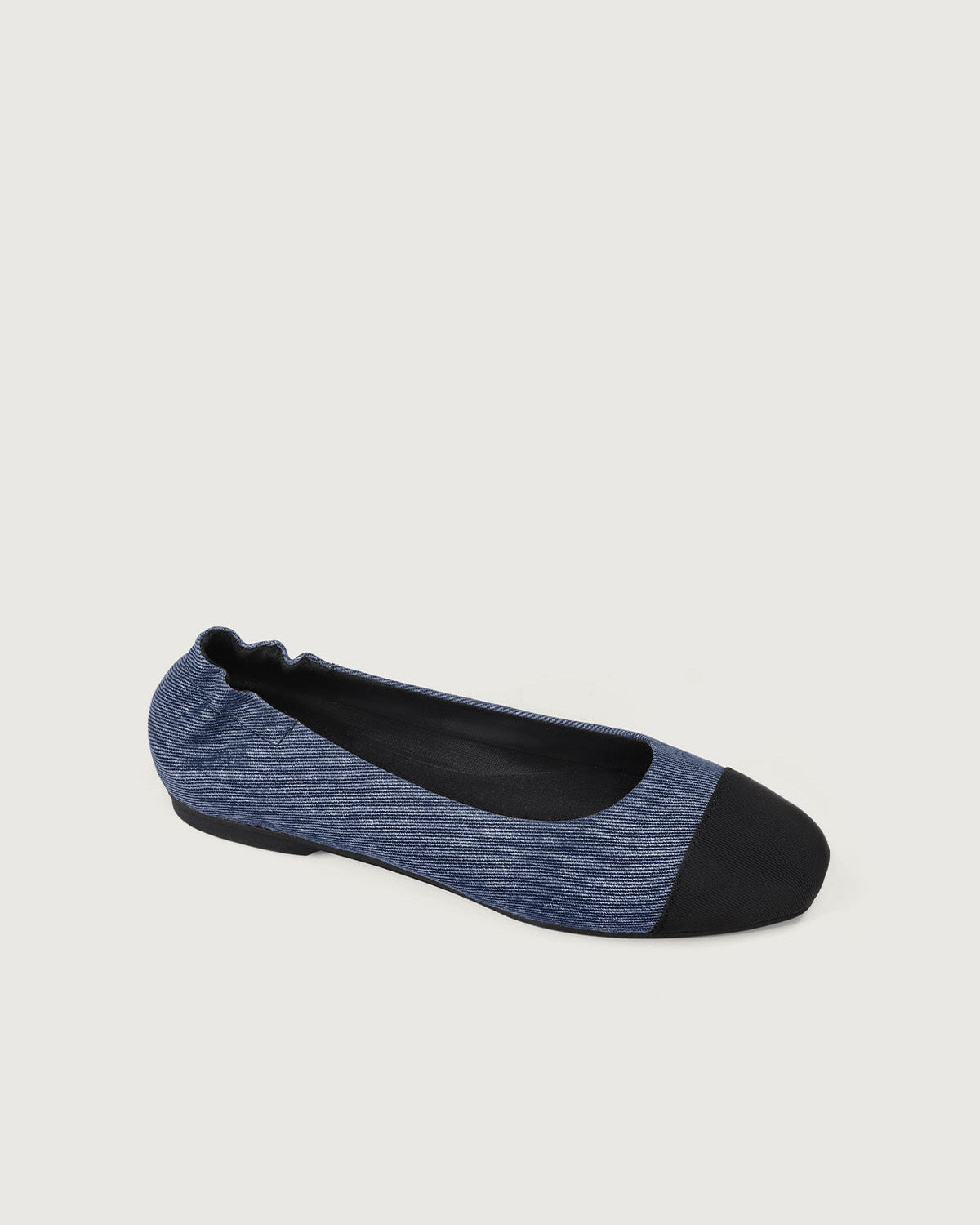 Enfiis Blue Twill Denim Square Toe Ballet Flats | Blue