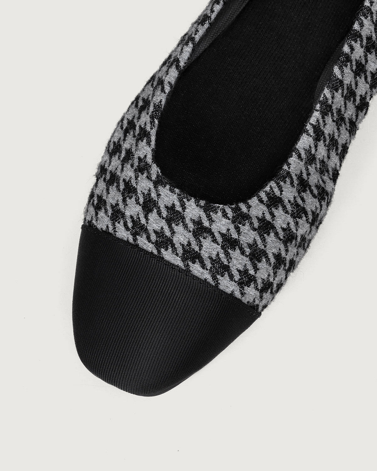 Enfiis Black and Grey Houndstooth Jacquard Square Toe Ballet Flats | Multi