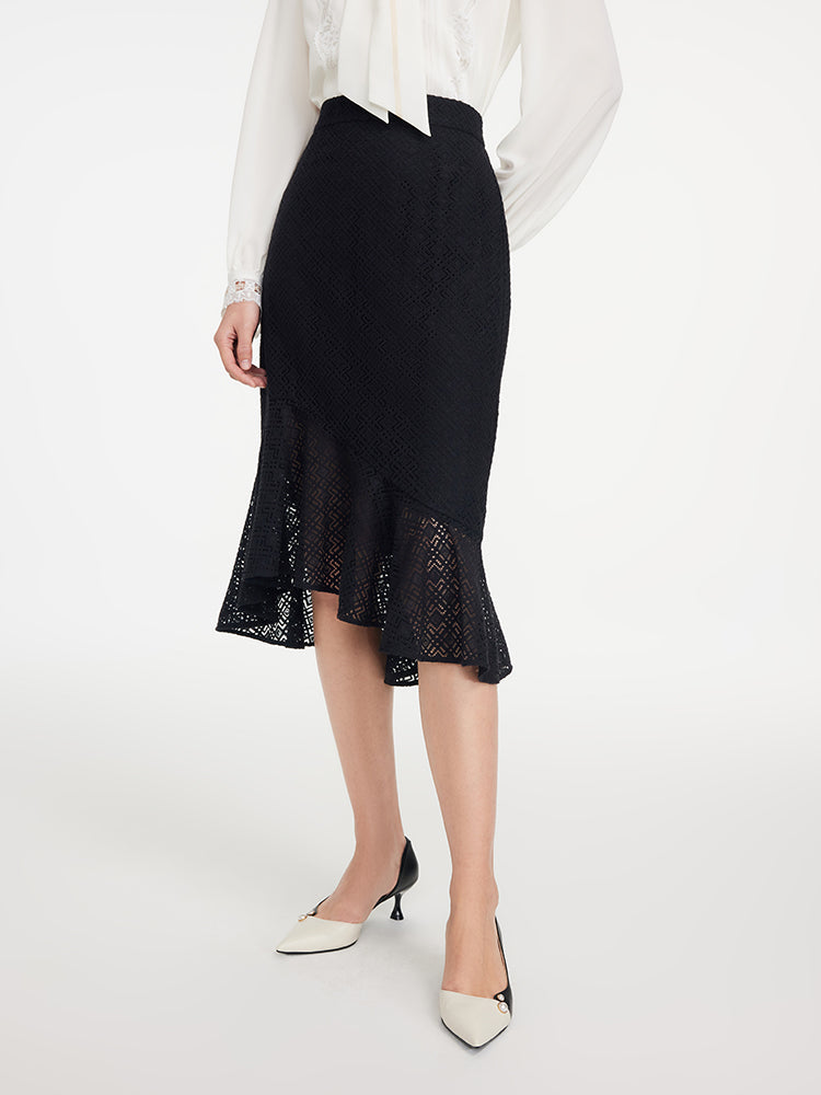 Elegant Fishtail Hem Midi Skirt | Black