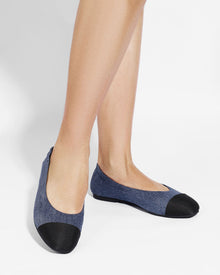 Enfiis Blue Twill Denim Square Toe Ballet Flats | Blue