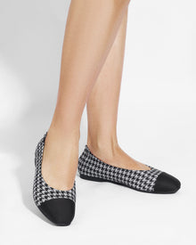 Enfiis Black and Grey Houndstooth Jacquard Square Toe Ballet Flats | Multi