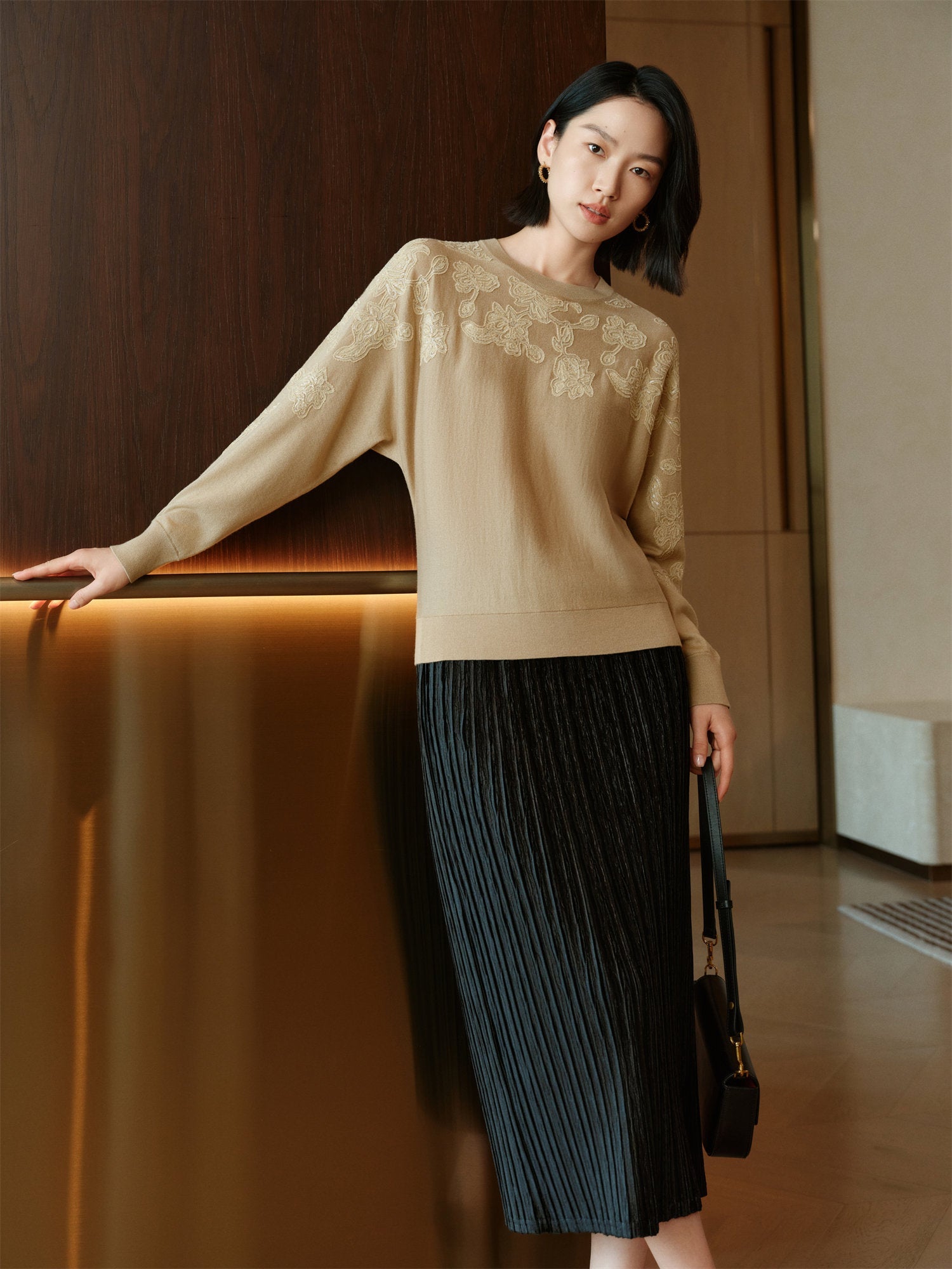 Silk and Wool Cashmere Knitted Sweater | Khaki