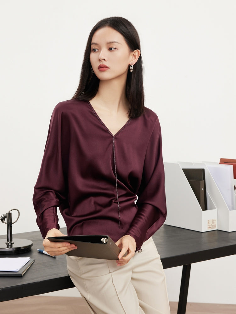 Long-Sleeved Blouse | Wine Red