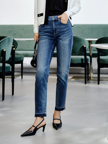 Silk Straight-Leg Jeans | Blue