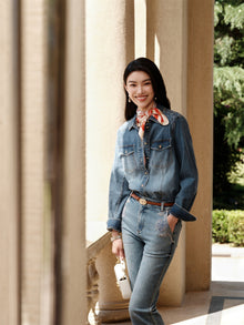 Stretch Waist Classic Denim Shirt | Blue