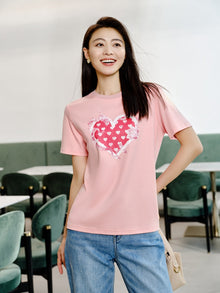 Heart Print T-Shirt | Pink