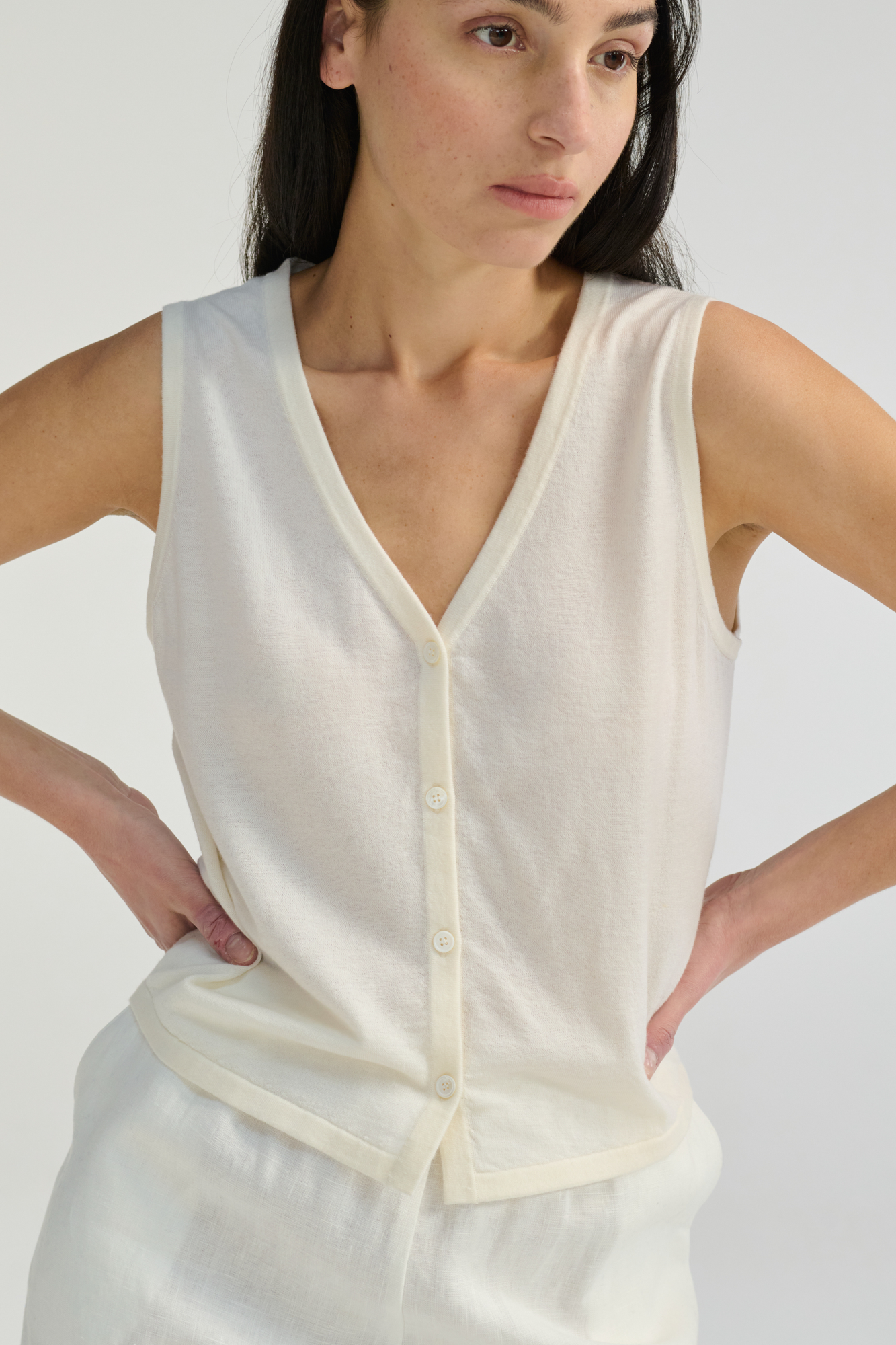 Knit Button Closure Vest - Almina Concept 