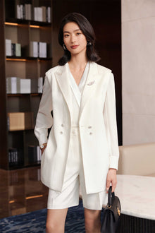 silk Vest Blazer | White