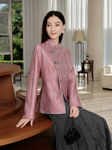 Chinese-style Mid-Waist Long Jacket | Pink