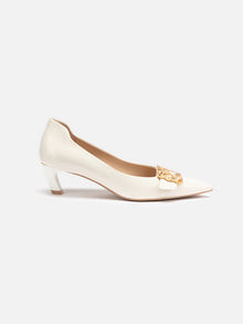 Chinese-Style Decorative Buckle High Heels | White