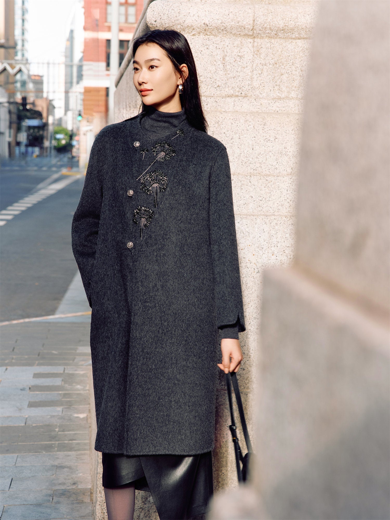Traditional Embroidered Long Coat | Grey