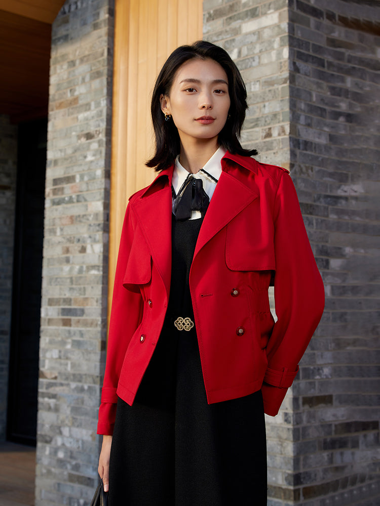Waist Belted Short Trench Coat | Red