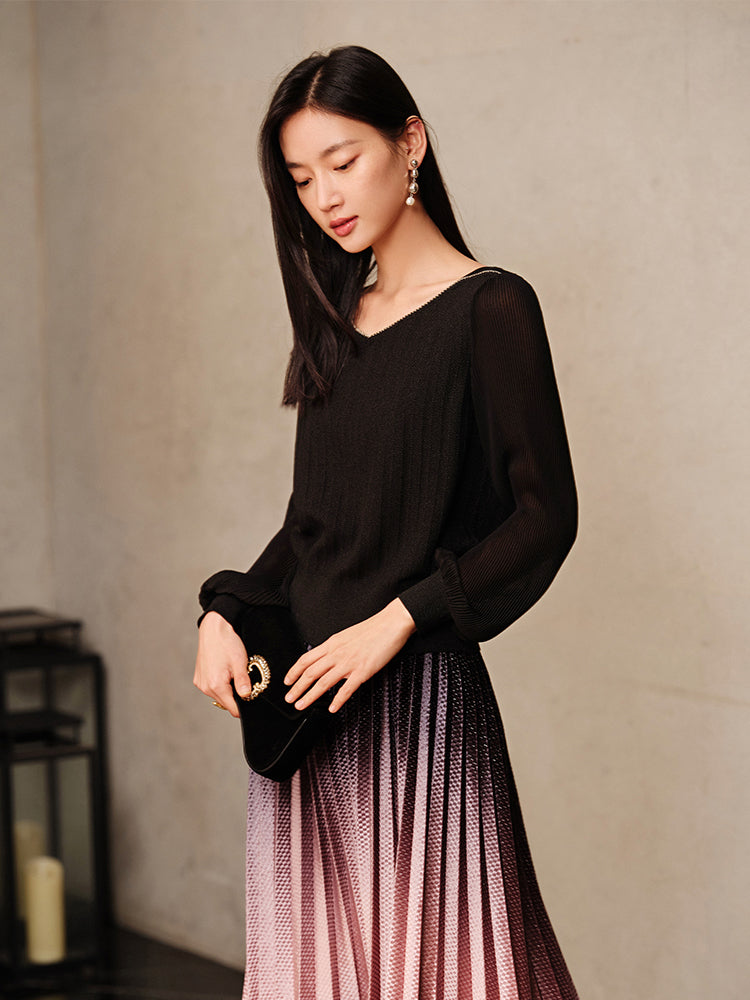 Puff Sleeves Knitted Shirt | Black