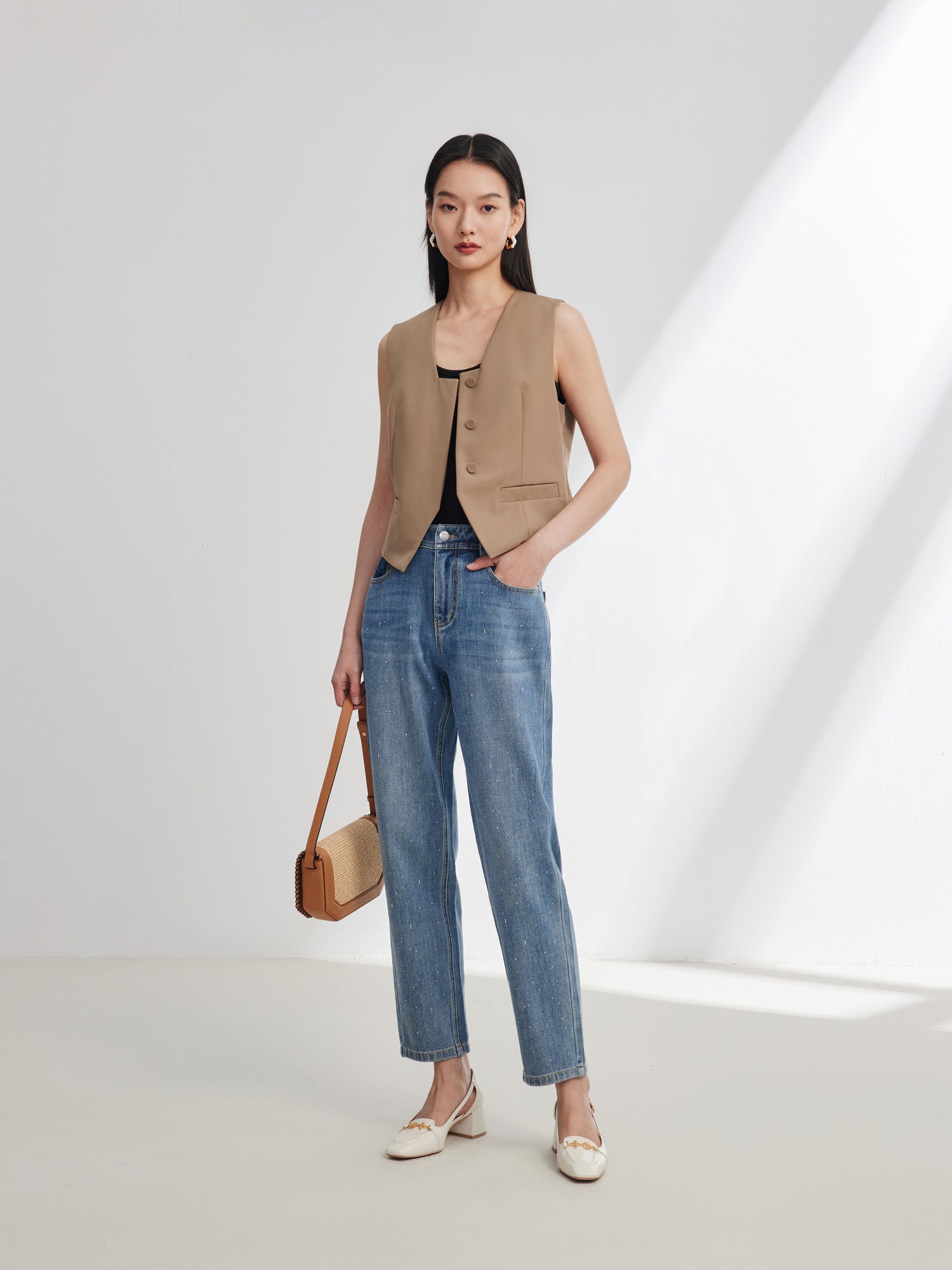 Four-way Stretch Rhinestone Jeans | Blue