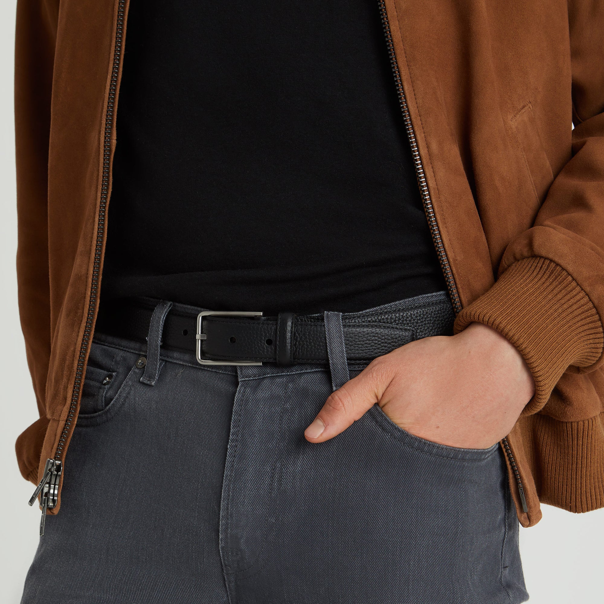 Mens | Bosco Italian Pebble Leather Belt | Palladium/Black