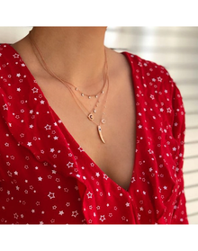 Meira T Silver and Diamond Evil Eye Horn Inspired Necklace with Off-Centered Side Charms | Rose Gold