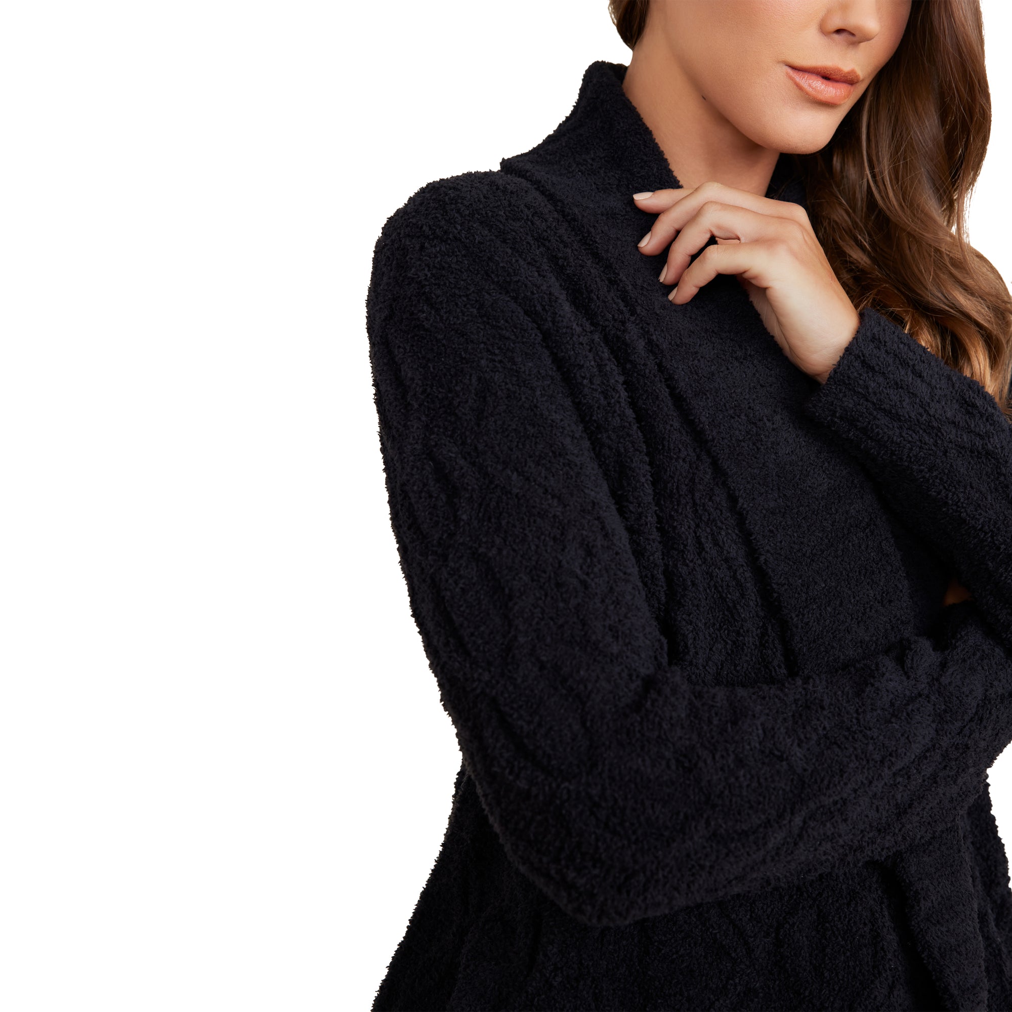 Cozychic Cable Shawl Cardi | Black