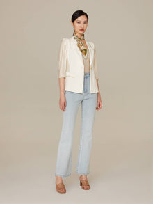 Sheer Pleated Sleeve Blazer | White