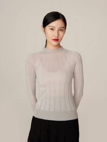Bead Embellished Crop Knit Top | Grey