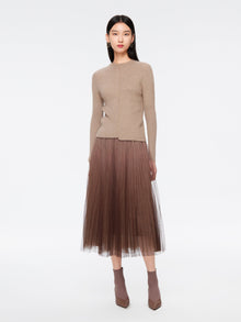 Asymmetric No-Dye Cashmere Knit Top | Camel