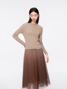 Asymmetric No-Dye Cashmere Knit Top | Camel
