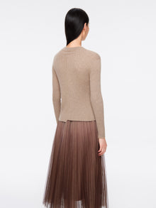 Asymmetric No-Dye Cashmere Knit Top | Camel