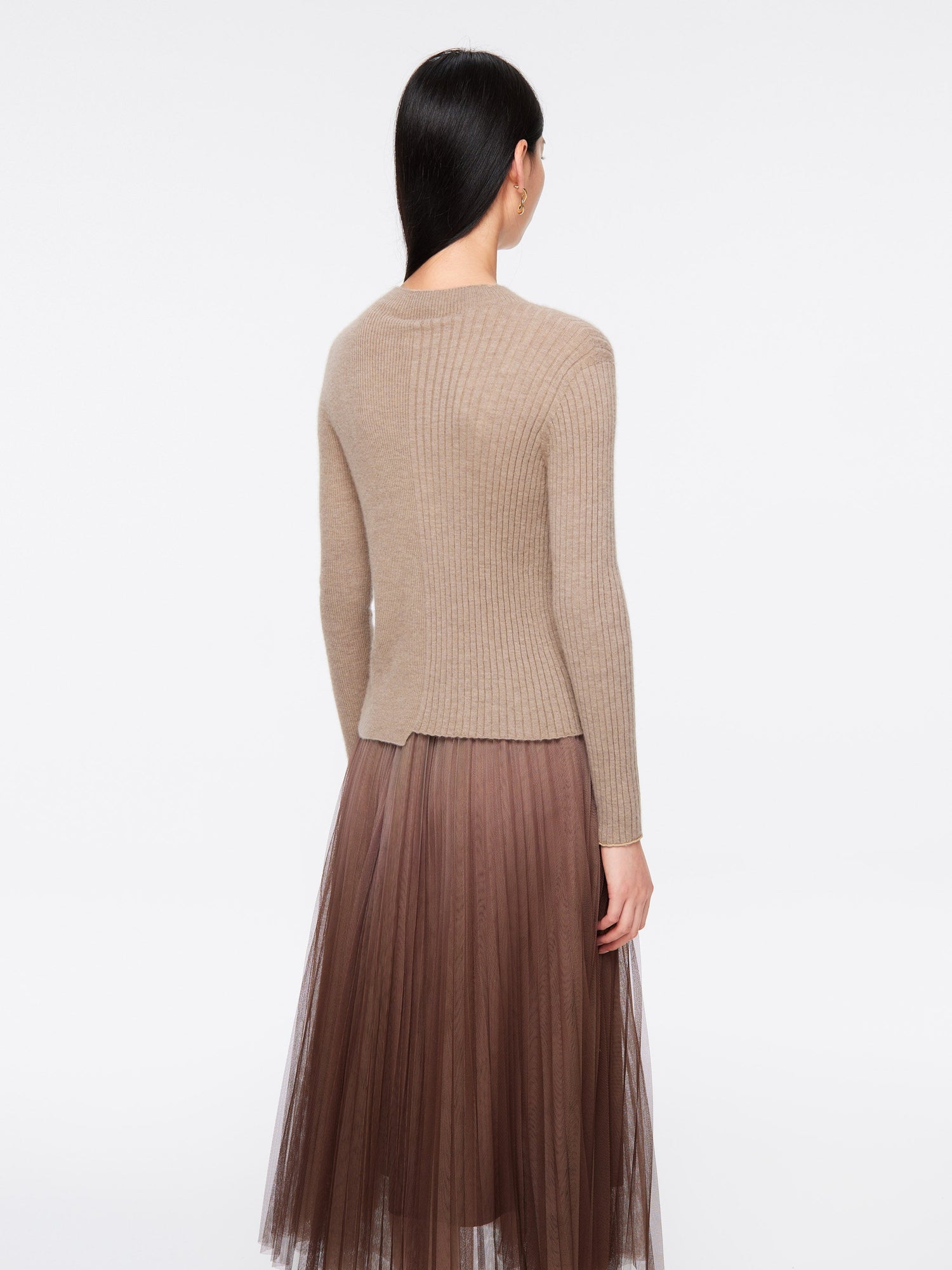 Asymmetric No-Dye Cashmere Knit Top | Camel