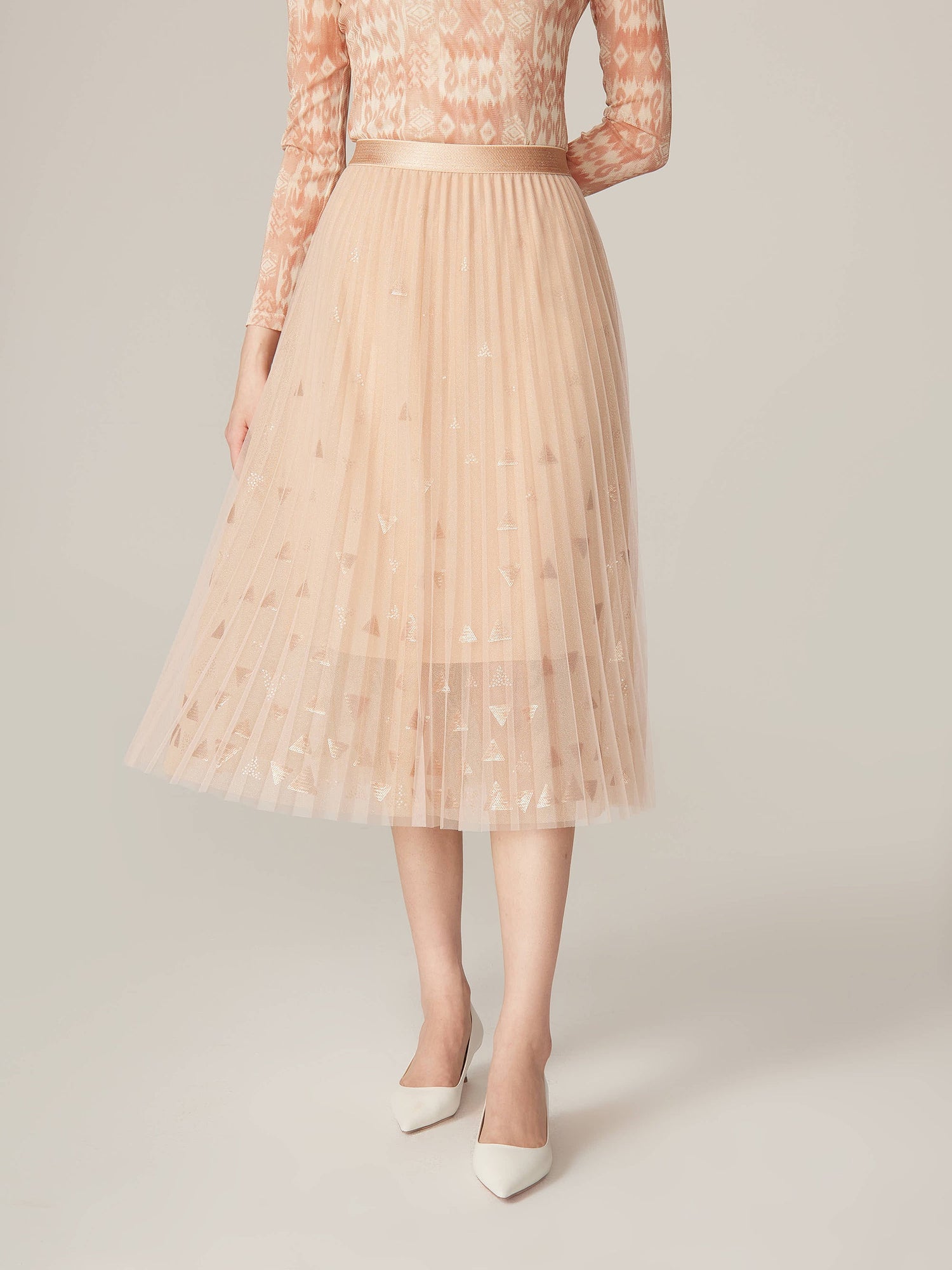 Flora Embroidery Mesh Midi Skirt | Beige