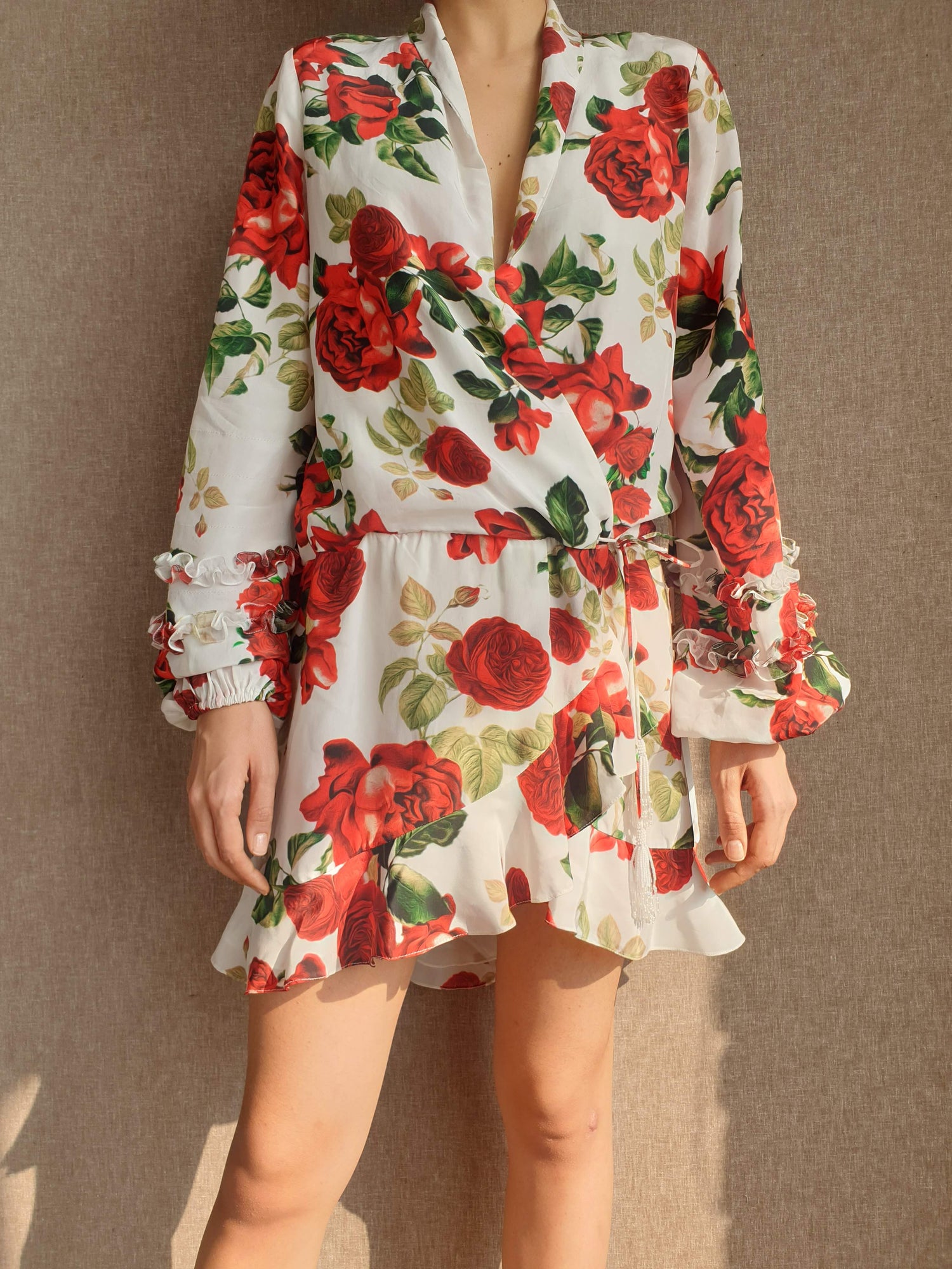 Rococo Sand | Rosie Floral Short Dress | White/Red