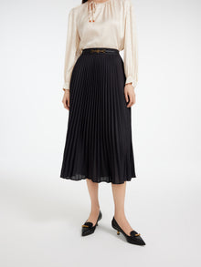 A-Line Shape Draped & Pressed Pleats High-Waisted Skirt | Black