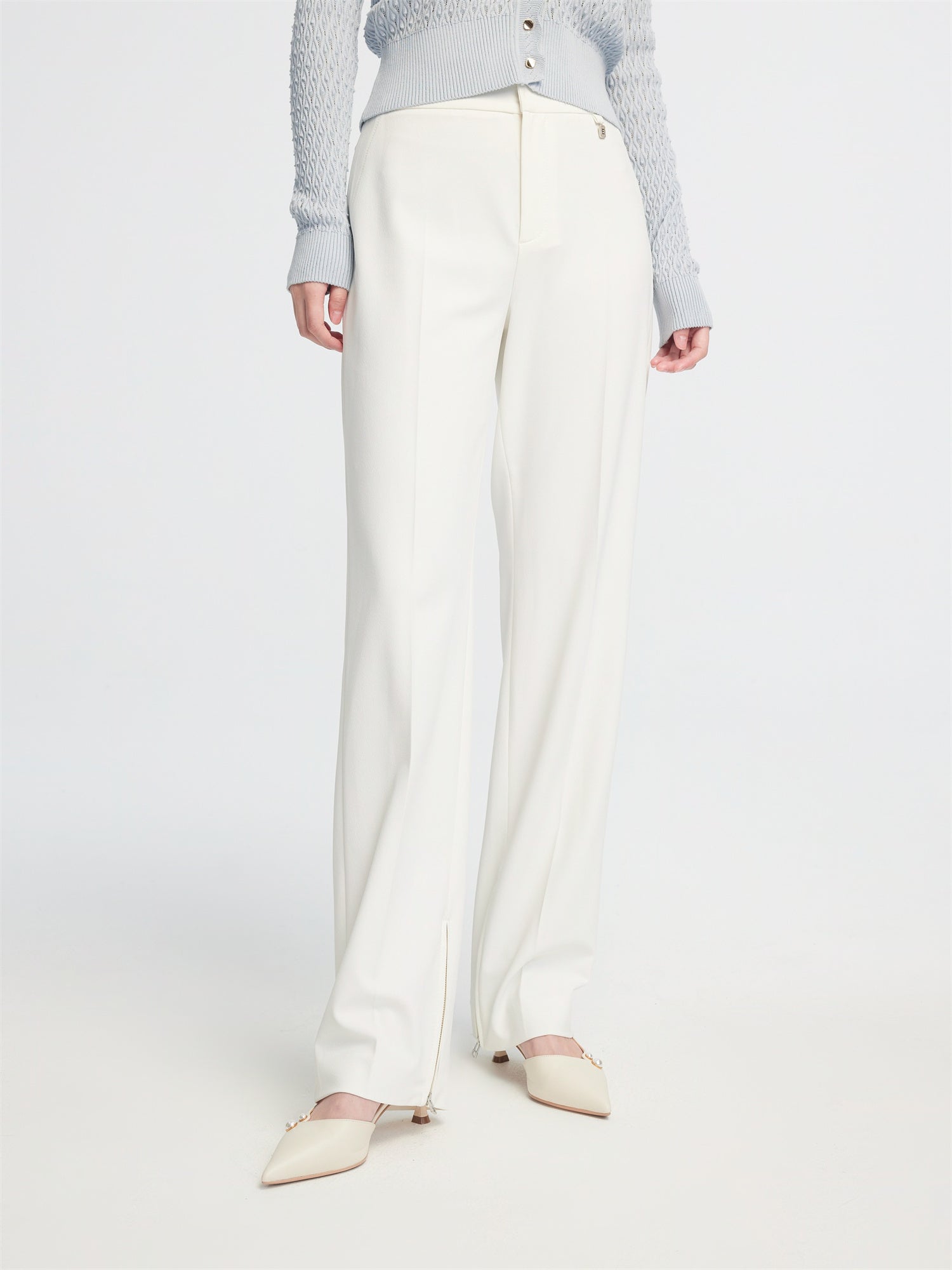 Straight Leg High-Waisted Pant | White