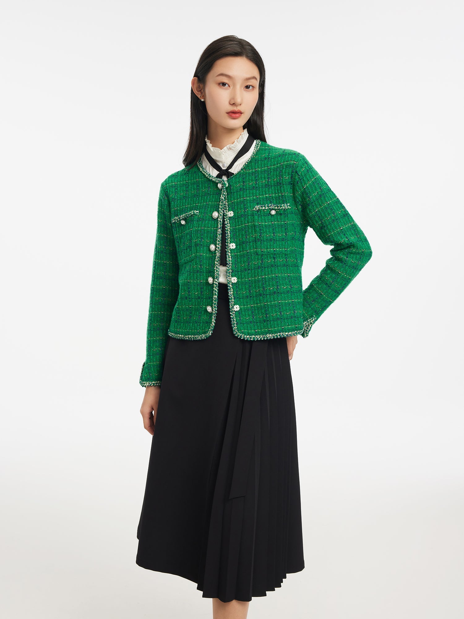 Trimmed Knit Top | Green