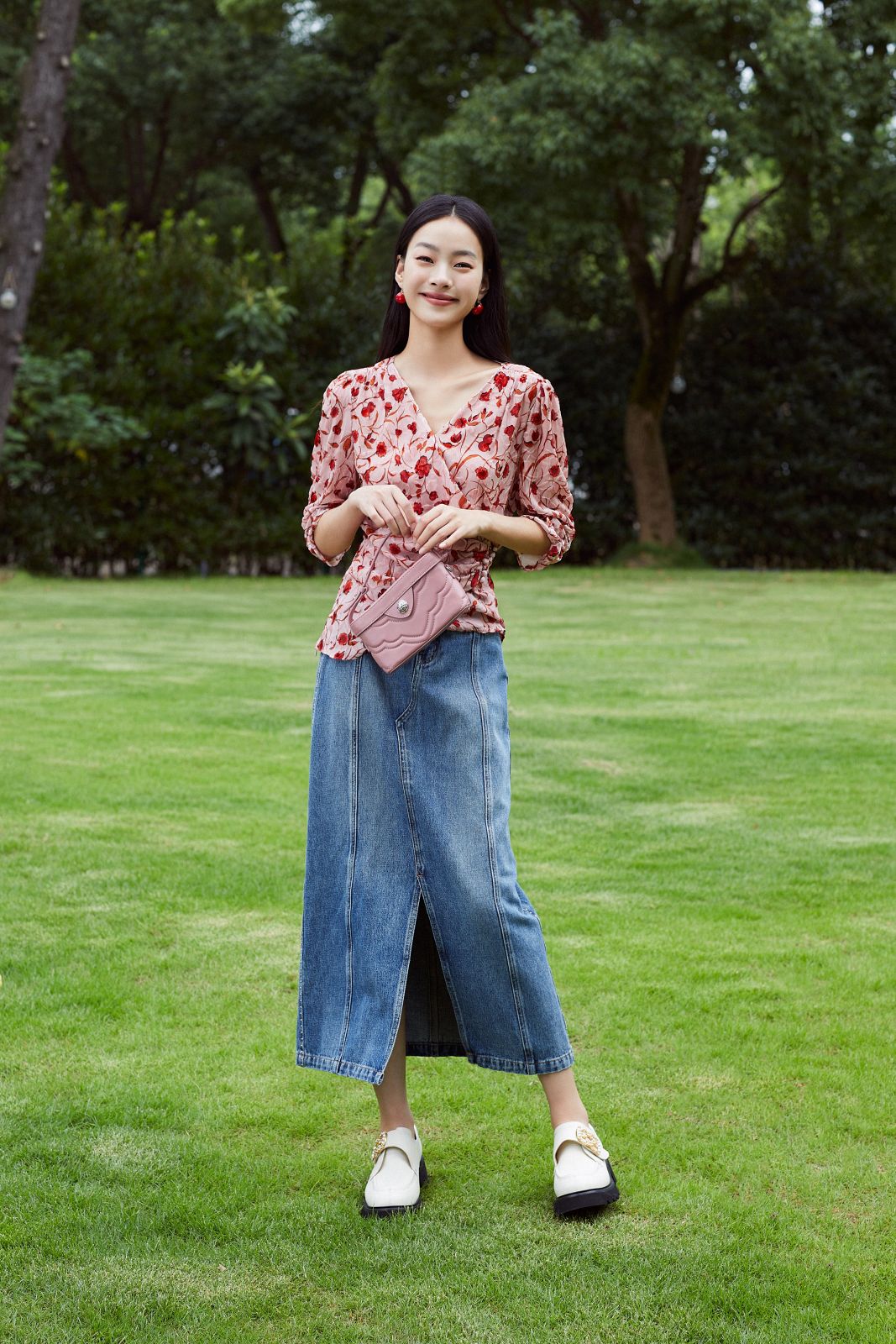 Split Cotton Midi Skirt | Blue