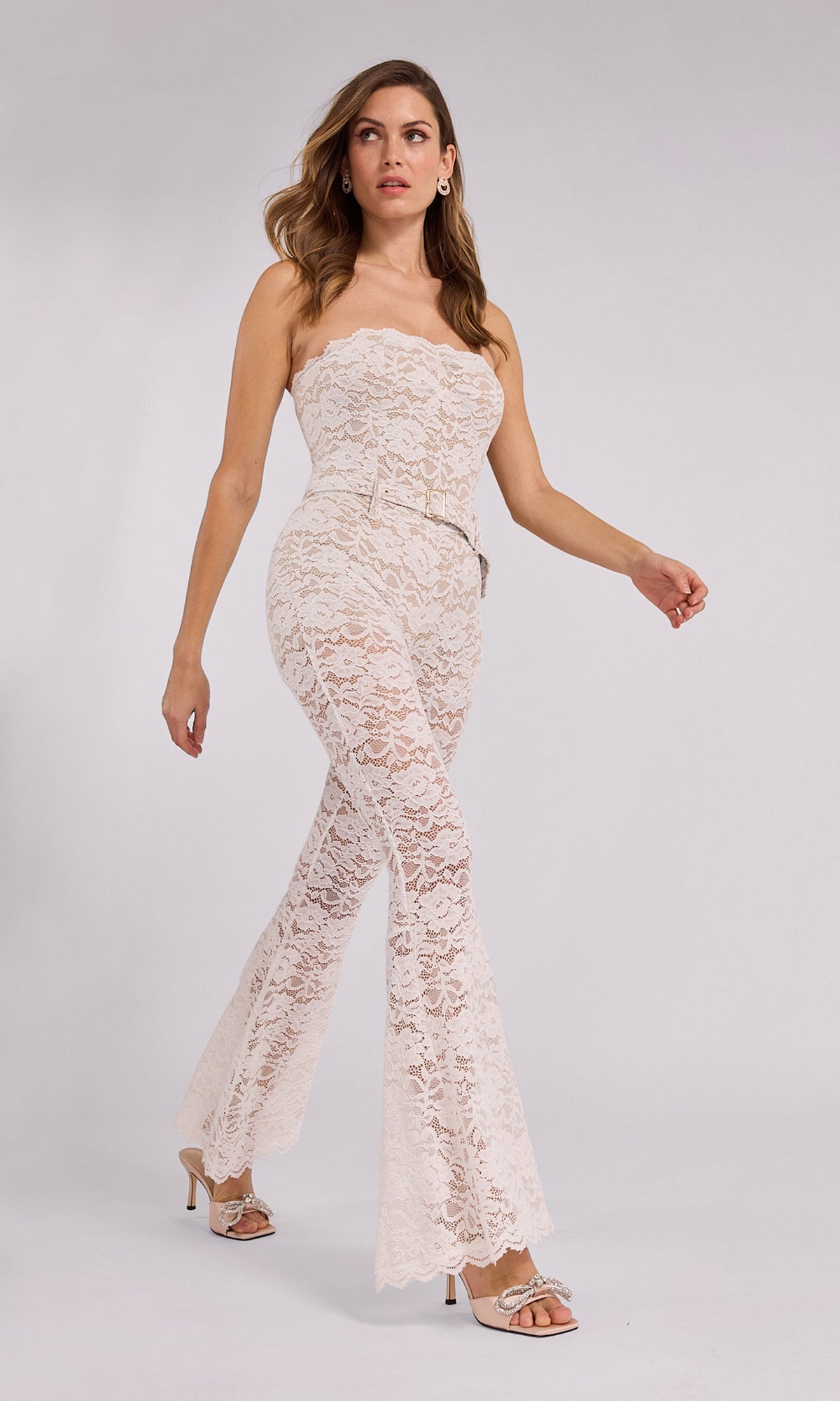 Elyssa Stretch Lace Jumpsuit | White/Beige