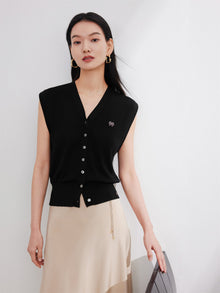 Sleeveless Button-Down Vest | Black